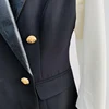 HIGH STREET New Fashion 2024 Classic Varsity Jacket Women's Lion Buttons Double Breasted Leather Sleeve Patchwork Blazer 5