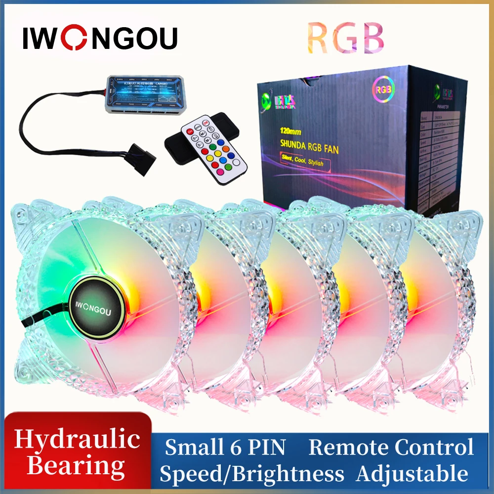 IWONGOU RGB Fans PC Controller Cooling Fan 120mm 12V Cooler 5 Pack 6 pack Diamond aperture with 4 Screws Computer Case | Компьютеры и