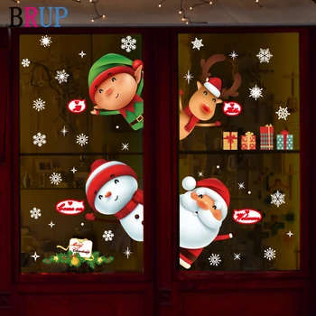 

Cartoon Lovely Christmas Wall Stickers Santa Claus Window Decor Snowman House Decoration Elk Snowflake Wallpaper Waterproof