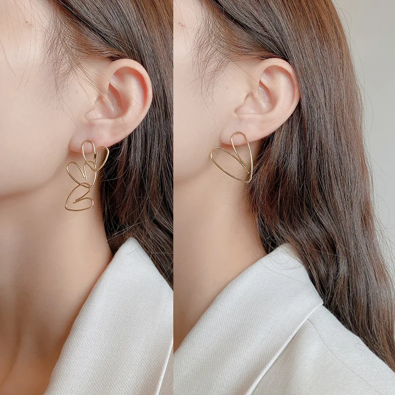 Women's Korean Asymmetry Drop Earrings Gold Color Geometric Heart Statement Earring Trend Jewelry Gifts dangle earrings,drop earrings,long earrings,golden earrings