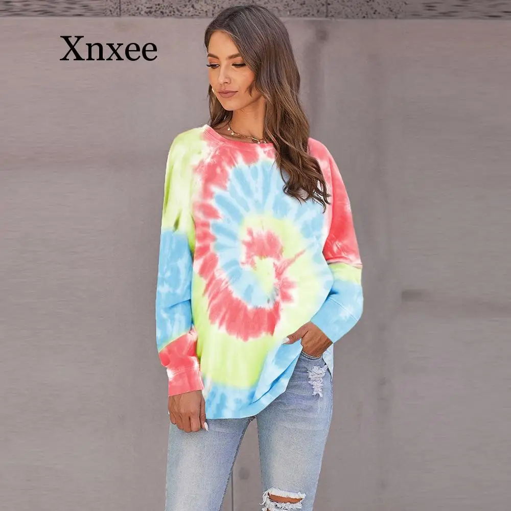 

Women's Sweatshirt Autumn And Winter New Tie-dye Printing European And American Round Neck Long Sleeve Loose Sport Wear Gym