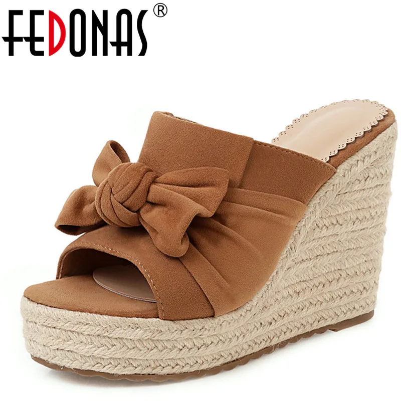 

FEDONAS Women Sandals Kid Suede 2020 Butterfly Knot High Heeled Increase Party Shoes Thick Bottom Spring Summer Shoes Woman