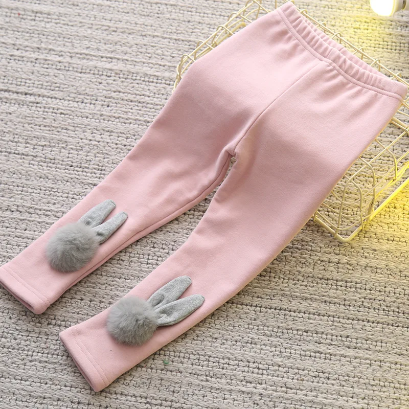 Милые меховые штаны с принтом кролика для девочек зимние теплые штаны для малышей, теплые двухслойные бархатные утепленные леггинсы, брюки