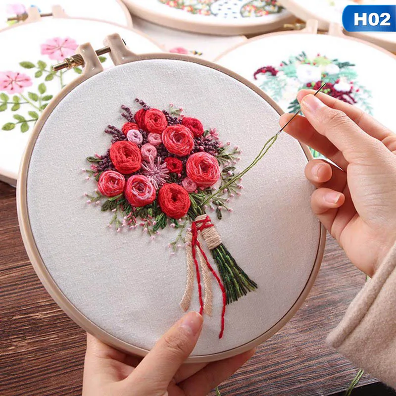 Европа DIY лента цветы вышивка набор с рамкой для начинающих Рукоделие наборы крестиком серии принадлежности для шитья Декор - Цвет: 2