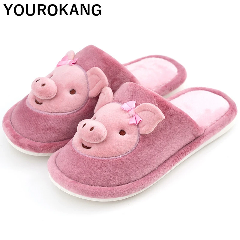

Women Slippers Winter Female Cartoon Pig Home Slippers Warm Cute Indoor Bedroom Floor Cotton Shoes Unisex Couple Footwear 2019