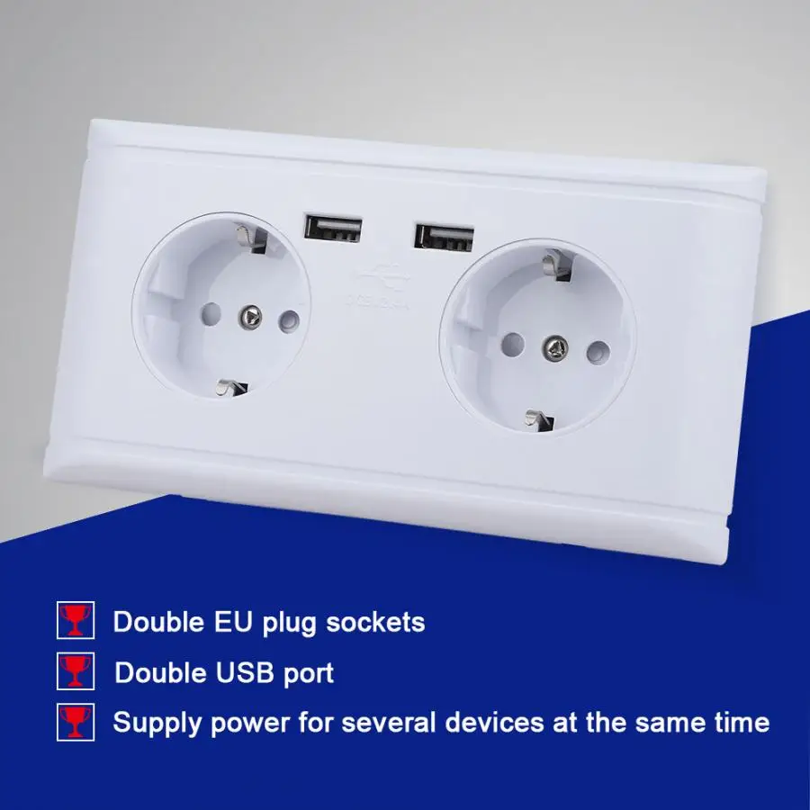 250В штепсельная розетка европейского стандарта с 1.2A двойным USB зарядным портом
