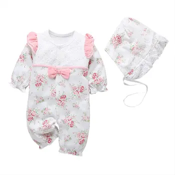 

Newborn Baby Clothes Girl Outfit Spring Autumn Baby Girls Rompers Cotton Short Sleeve Toddler Romper+Hat Infant Costume