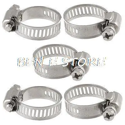 

Stainless Steel Band Worm Gear Hose Clamp 16-25mm 7/11" - 63/64" 5 Pieces