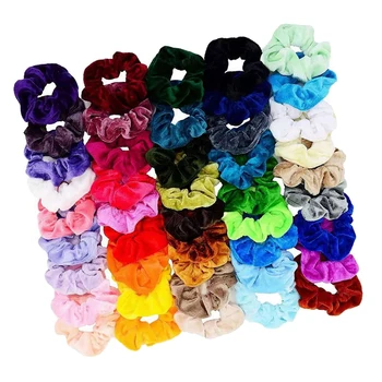 

46pcs Hair Elastics, Velvet Scrunchy Headbands Hair Bands Elastic Chouchous Hair Ties Bands For Woman Girls