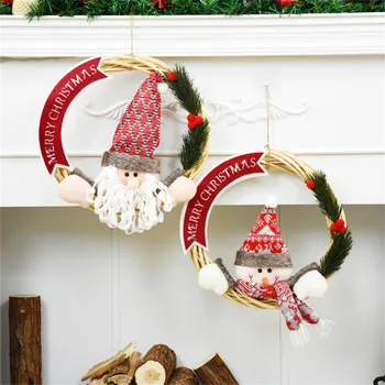 

Christmas Rattan Garland Santa Claus Snowman Wreath Xmas Tree Hanging Decor Home Rattan Wreath Gift for New Year Navidad 2021