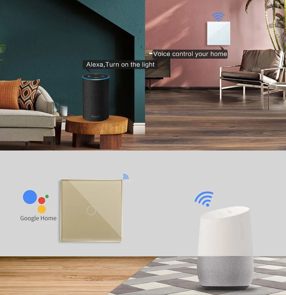 Wi-Fi дистанционный переключатель освещения стеклянный экран Сенсорная панель Голосовое управление беспроводной настенный переключатель работа с Alexa Echo Dot Google Home 3-band