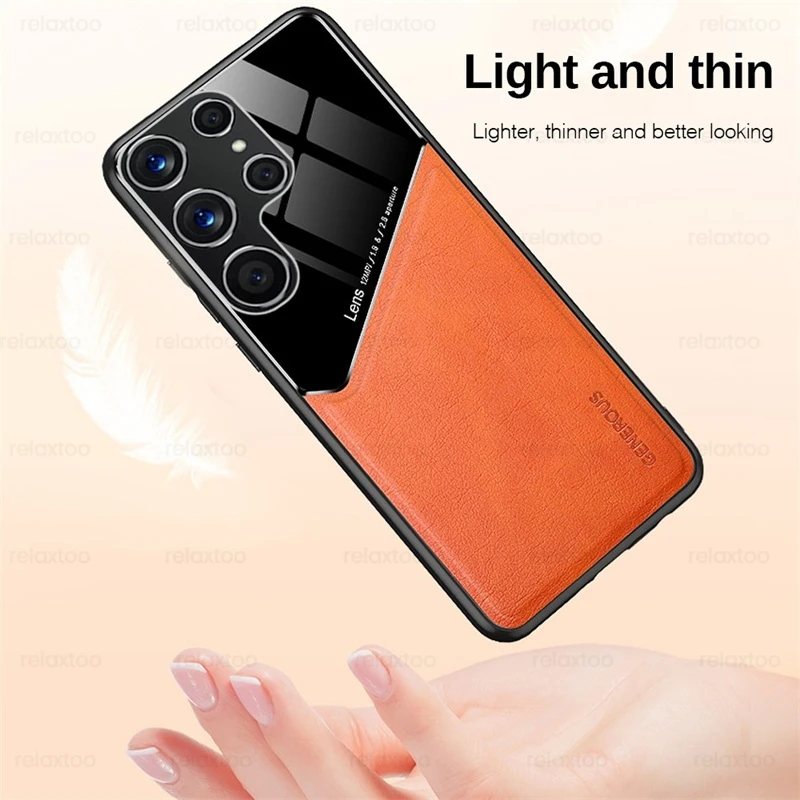 s22 ultra case S22Ultra Case Leather Car Magnetic Holder Phone Cover For Samsung Galaxy S 22 S22 Ultra Pro Plus TPU Soft Frame Shockproof Coque galaxy s22 ultra silicone case