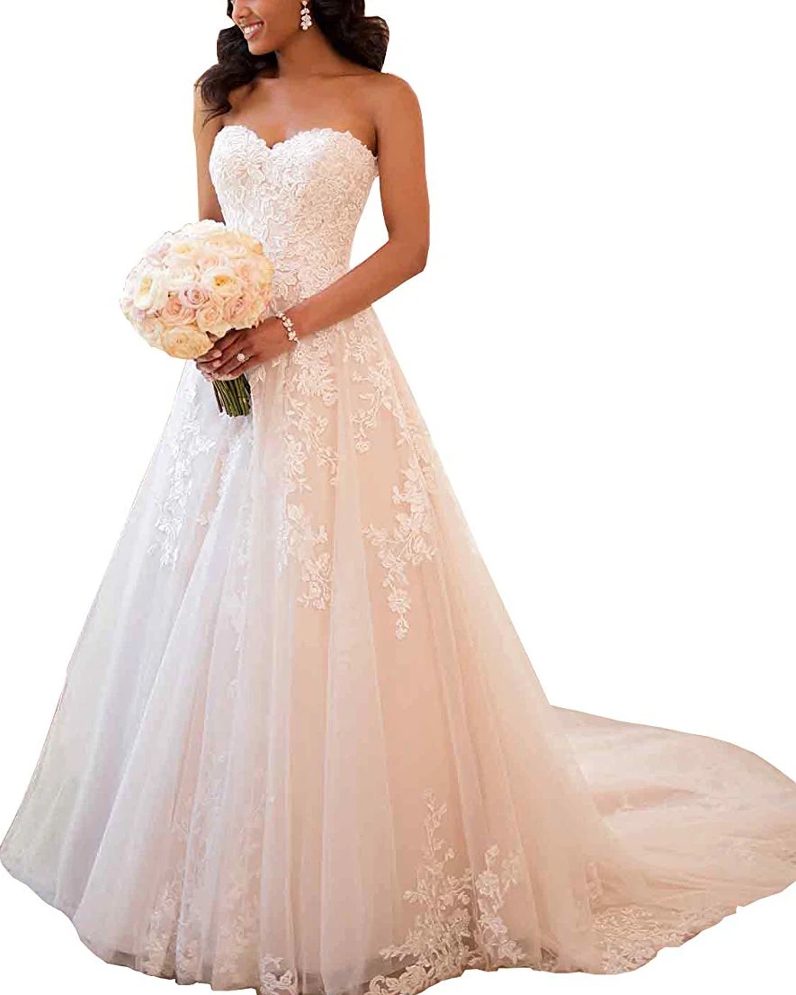 

Silver Sweetheart Plus Size Wedding Dress A Line Crystal Abito Da Sposa Lace Beaded Layered Wedding Gowns For Bride