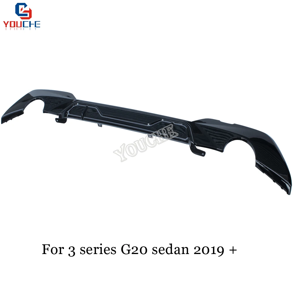 

G20 Rear Bumper Diffuser Lip Spoiler ABS Plastic for BMW 3 Series G20 4-Door Sedan 2019 + 2-outlet Black Rear Diffuser