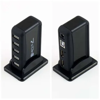 

1 Set High Speed 7 Port USB 2.0 Hub with AC Power Adapter For Laptop PC Computer EU Plug Black Wholesale