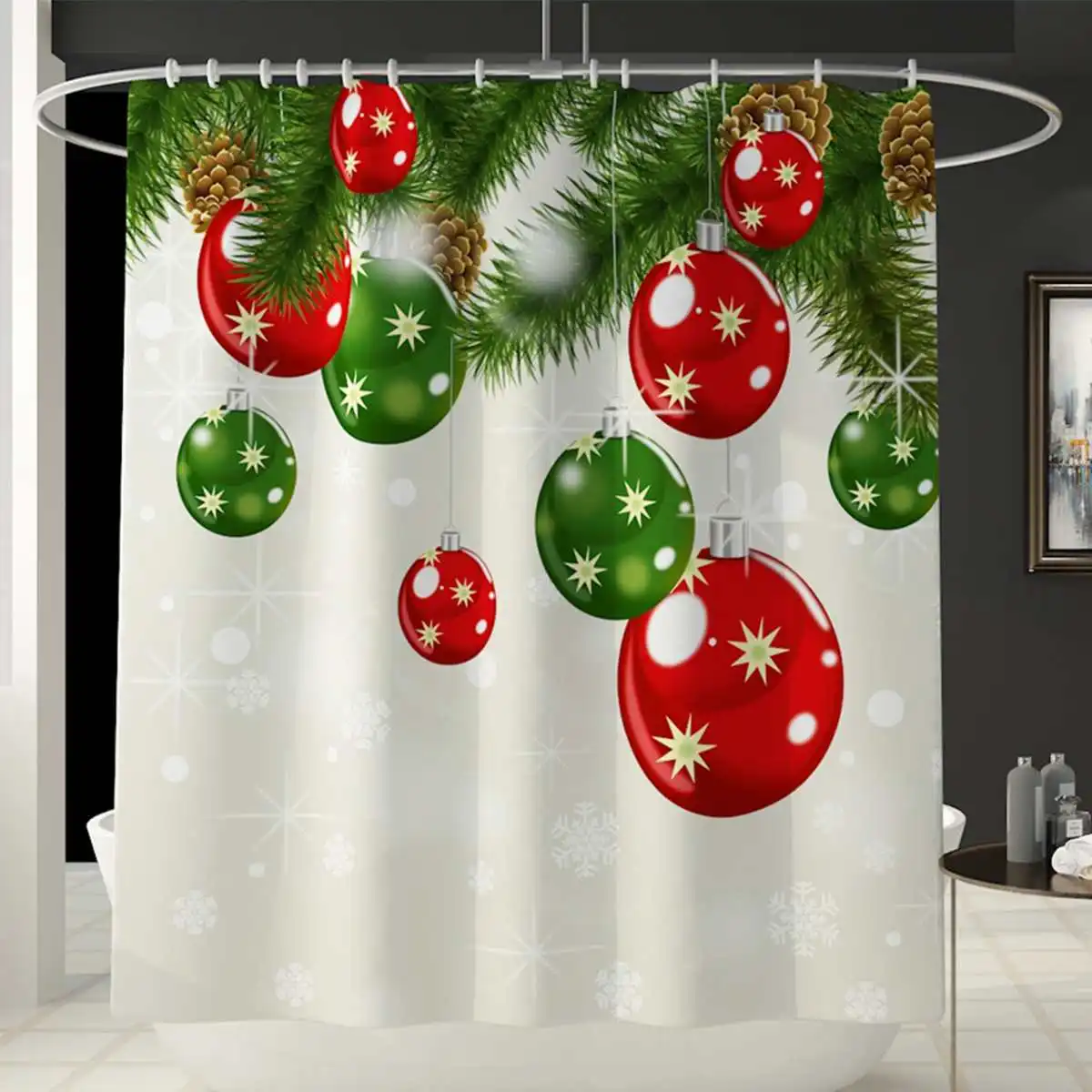 D Shower Curtain Рождественская занавеска для ванной комнаты и коврик для ванной набор Санта Клаус Снежная занавеска для душа крышка для унитаза коврик для ванной нескользящий коврик - Цвет: D Shower Curtain