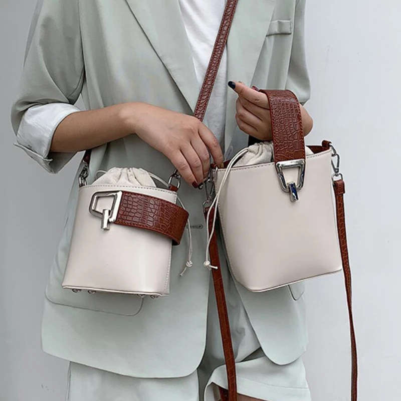 

YL New Quality PU leather Tote Bucket Bag Elegant Female Women's Designer Stone Pattern Handbag Lock Shoulder Messenger Bags