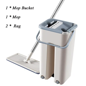 

Lazy Mop with Bucket Hand Free Washing Microfiber Cloth Self Wet And Cleaning Home Living Room Floor Cleaning Mop