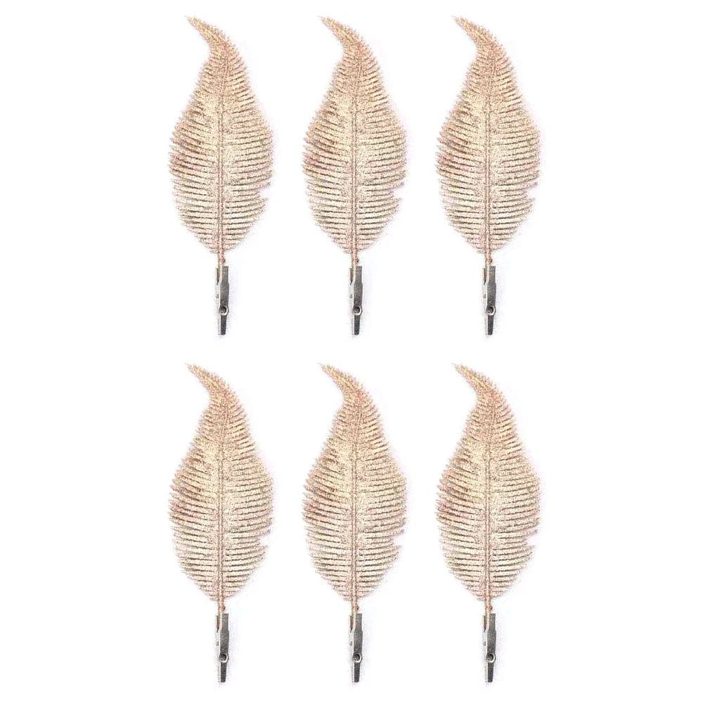 Holiday Clip-On Feather SILVER GLITTER PK 6 Leaf Ornaments 