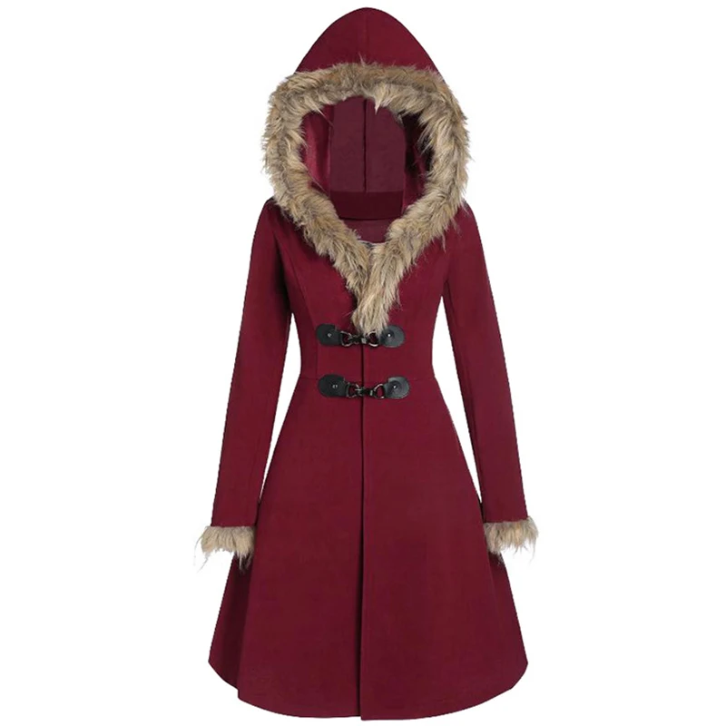 Coat Women 2020 Autumn Winter Fur Hooded Slim Long