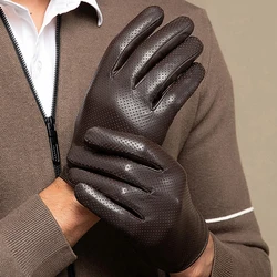 Men's Thin Genuine Leather Fit Gloves Male Breathable Soft Fashion Classic Goatskin Autumn Unlined touch screen Driving Gloves