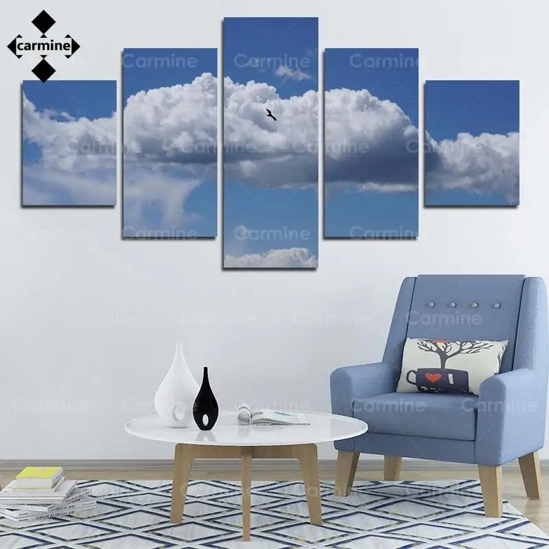 

Blue Sky White Clouds Scenery Printing Picture 5 Pieces Hd Photography Canvas Poster and Print Frameless Decor for Home Interior