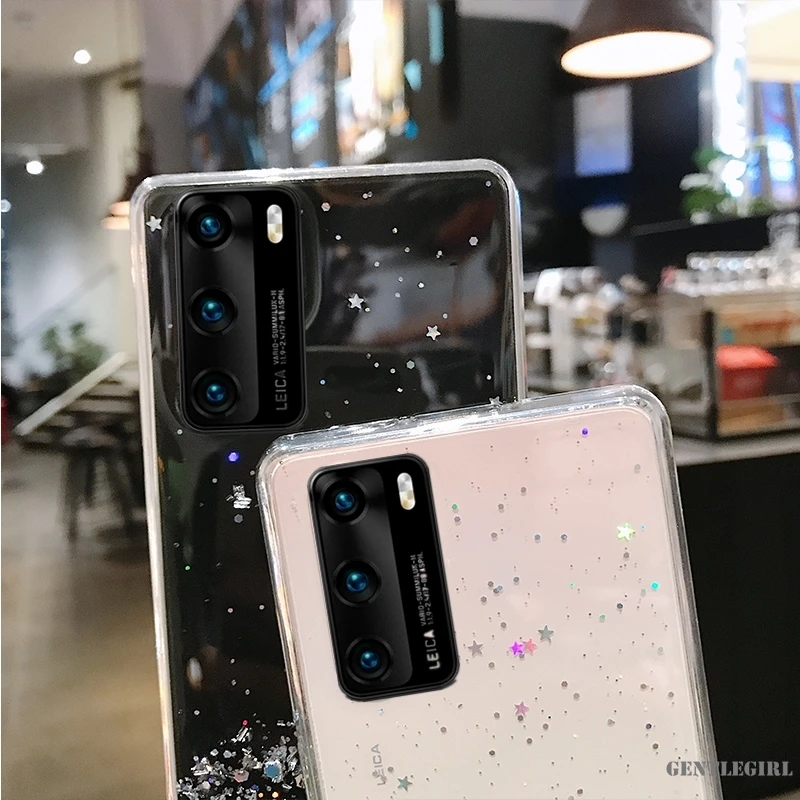 Прозрачный блестящий чехол со звездой для Huawei P20 P30 P40 Mate 20 30 Nova 3 5T 7i Honor 9A 9S 9C 9X Lite Pro
