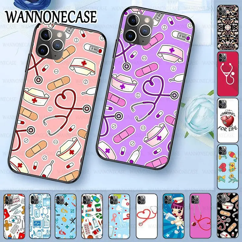 Newly Arrived Black Cell Phone Case For iphone 11pro 5s 6s 7 8plus x xs xr xsmax coque Cover Nurse Medical Medicine Health Heart | Мобильные