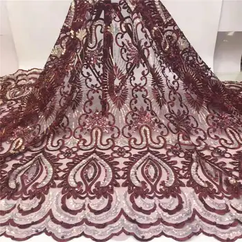 

Latest Sequence Lace Farbic African Fabric French Tulle Lace Fashion Embroidered Nigerian Mesh Net Lace Material 5Yards PGC837B-