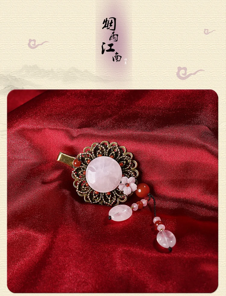 vintage classical Natural jade pink beaded up do small bun hairclip Hair accessories Headwear kimono hanfu cheongsam Accessories