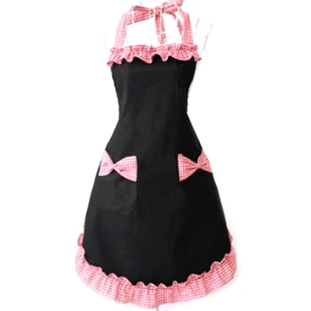 

Cute and Stylish Cotton Sexy Red Apron, Ladies Retro Cooking, Vintage Apron with Pockets, Kitchen Apron, Sleeveless(Red+Black)