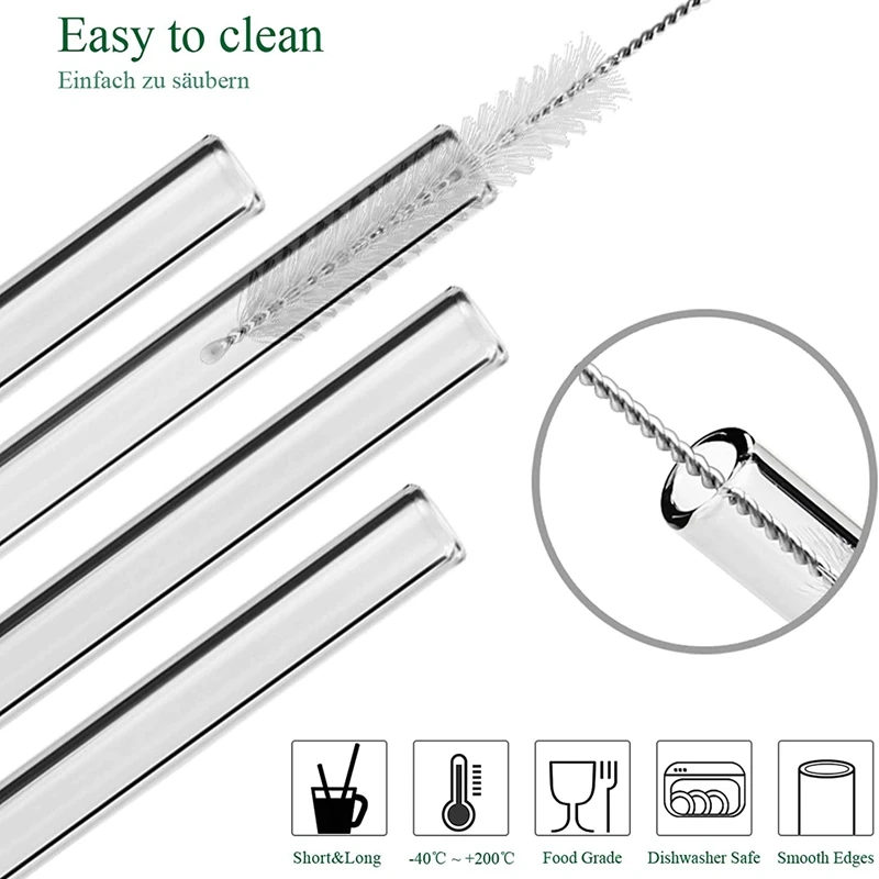 2Pcs Colorful Drinking Straws High Borosilicate Glass Straw Reusable Straws for Smoothies Juice Milkshake Coffee Cocktail Straw