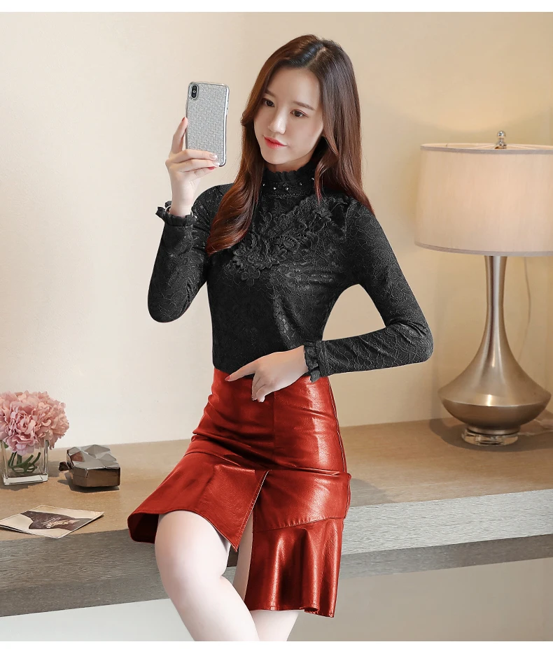 Blusas Mujer De Moda, осень/зима, новинка, большие размеры, кружевные рубашки, женская рубашка с длинными рукавами, Корейская версия, блузки, Топ 805G7