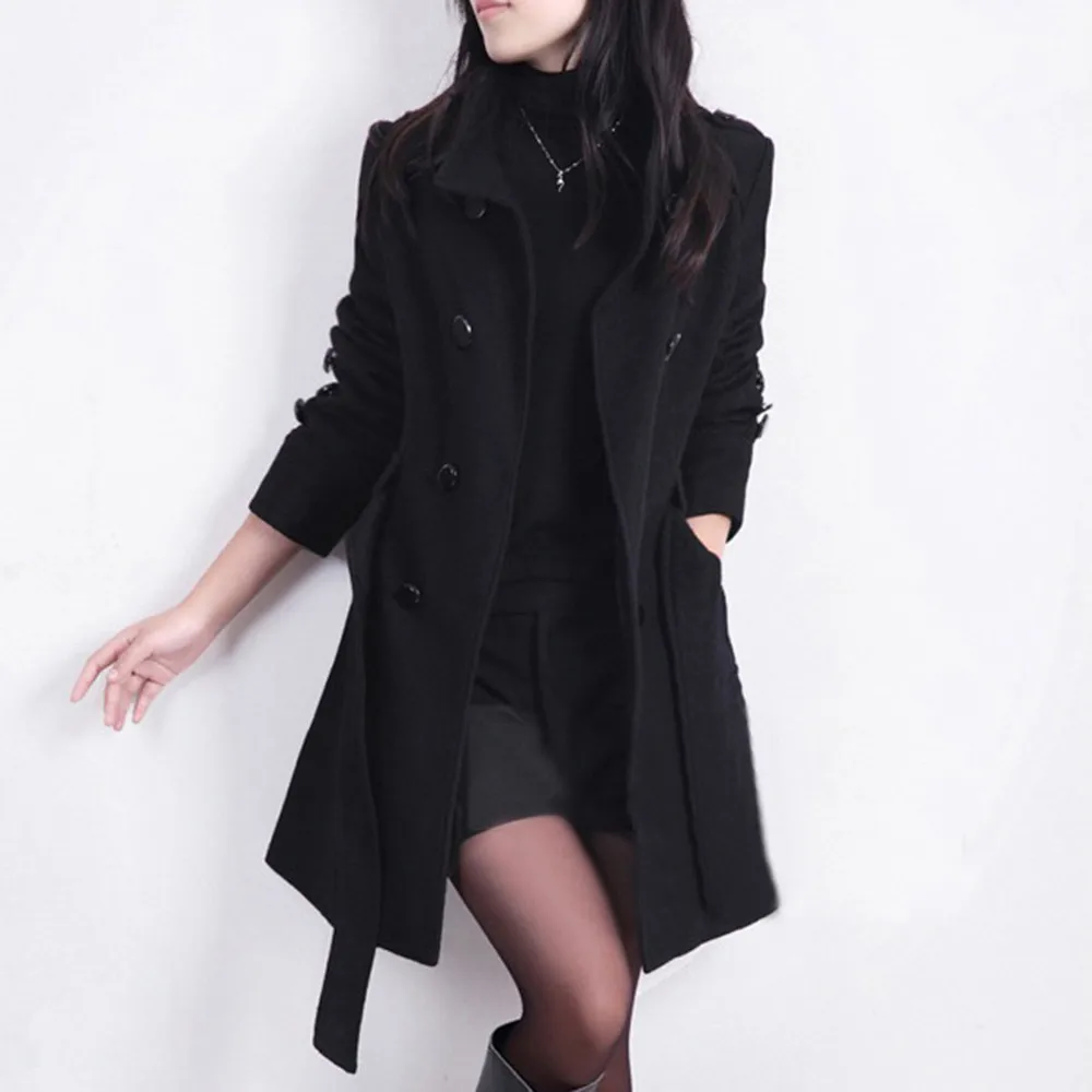 Женское осенне-зимнее шерстяное пальто с длинным рукавом и отложным воротником, двубортная куртка, элегантное пальто свободного размера плюс