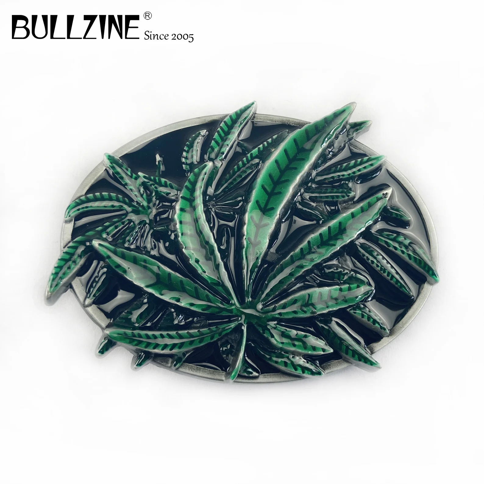 Пряжка для ремня Bullzine Leaf с отделкой из олова и Зеленым Эмалевым FP 02174 1 подходит