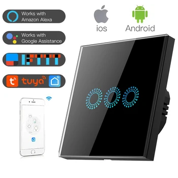 

Tuya WiFi Smart Switch 1 2 3 Gang Touch Wall Light Switch No Neutral Required Timer Function Voice Control for IOS Android