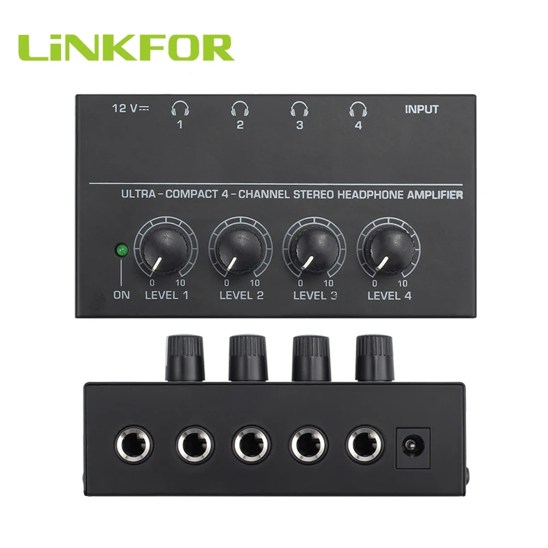LiNKFOR 4 Channels Headphone Amplifier Ultra compact Stereo Headphone Amp with 5pcs 6 35mm to 3 5mm adapters Headphone Amp