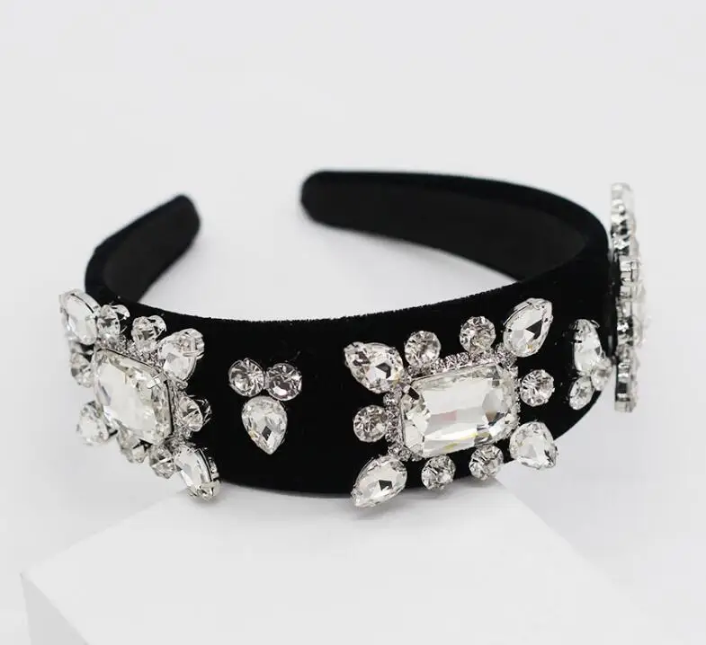 Rock full of gemstone velvet luxury geometric hairband catwalk dance temperament hair accessories