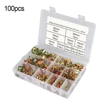 

100Pcs/Set 6-22mm Vacuum Spring Fuel Oil Water CPU Hose Clamp Hose Clip Pipe Tube Metal Fastener Assortment Tool Kit