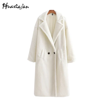 

Huaxiafan Lamb Fur Coat Women Faux Fur Coat Long Fur Jacket Button Solid Female White Outdoor Wears 2019 Winter Oversize Coats