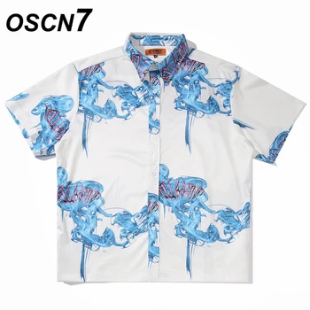 

OSCN7 Casual Printed Short Sleeve Shirt Men Street 2020 Hawaii Beach Oversize Women Fashion Harujuku Shirts for Men A06