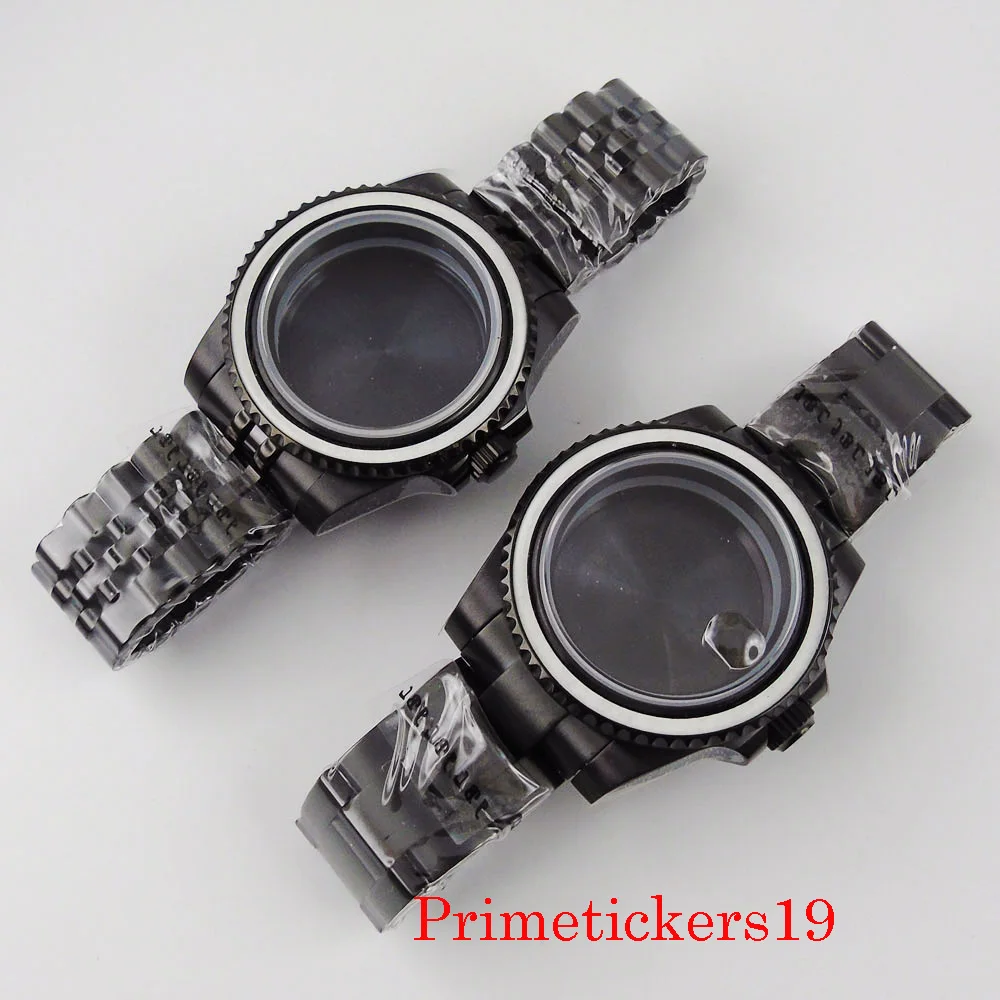

40 мм часы чехол с черным покрытием с покрытием из сапфирового стекла для 24 Драгоценности NH35 NH36 автоматический механизм юбилейный браслет без ободка вставка