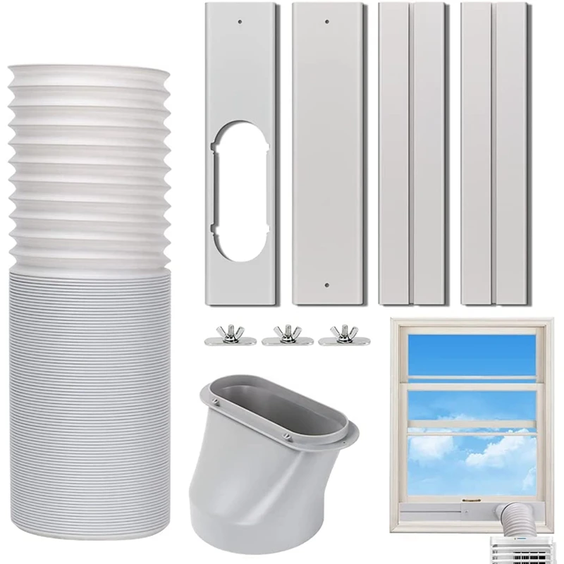 Kerykwan Portable Air Conditioner Window Door Kit with 5.9” Exhaust Hose Adjustable AC Vent Kit for Ducting Universal AC Seal Panel for Horizontal&Vertical Window 