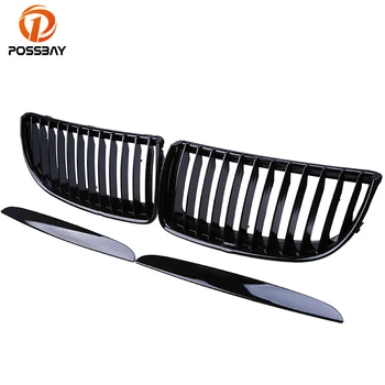 

POSSBAY Gloss Black Car Racing Grilles With 2Pcs Upper Hood Eyelids For BMW 3-Series E91 Sedan 2006-2008 Pre-facelift Car Part
