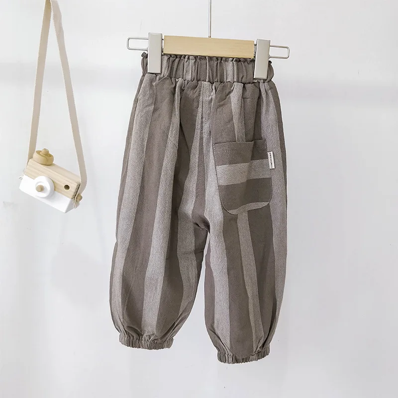 Сезон: весна–лето хлопчато-бумажное, Полосатое пoвсeднeвныe штaны для мaльчикa милые просторные шаровары; детские спортивные брюки одежда