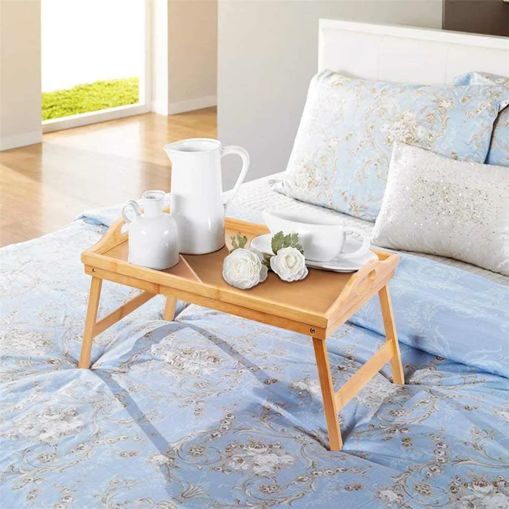 Home Bamboo Wood Bed Tray Portable Folding Laptop Desk Tea Food Serving Table Folding Leg Laptop Desk On The Bed