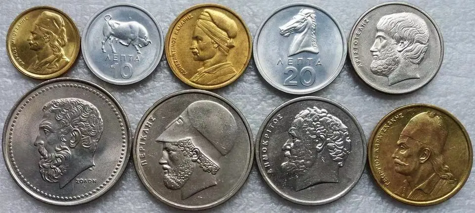 Набор 9 шт. Греция 1976-1992 10 Repta-50 драхма Медь-никель монет 100% подлинный оригинальный