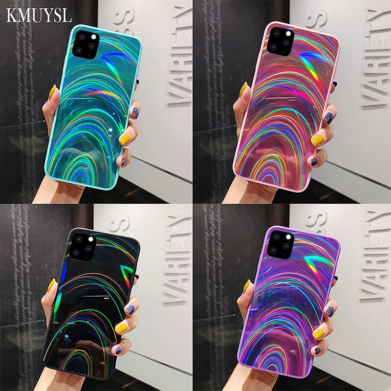

Gradient Rainbow Laser Case For iPhone 11 2019 XI XIR XIS Max XR XS Acrylic Fundas For iPhone 6 6S 7 8 Plus Glossy Aurora Cover