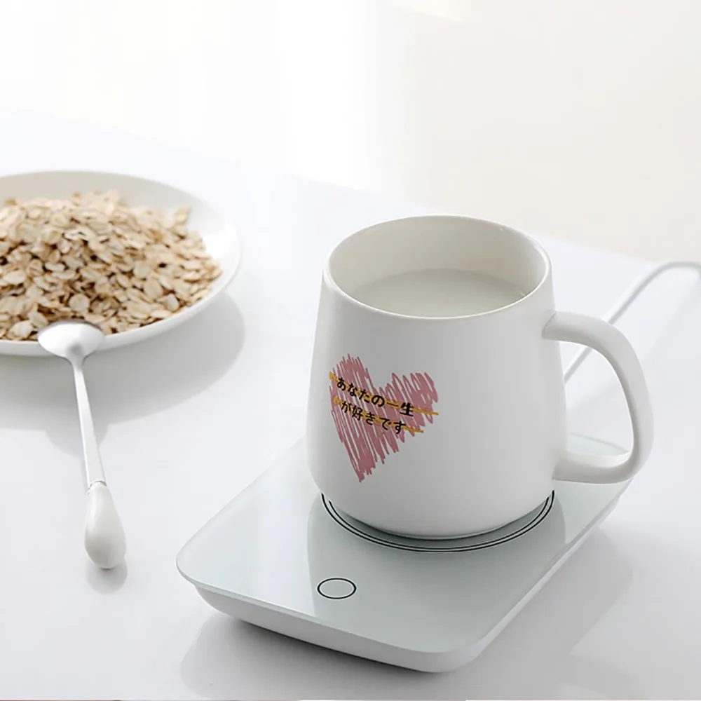 55℃ Cup Warmer Heated Mug Coasters Electric Heater Thermostat Warm Cup Mat Pad Hot Milk Coffee Mug Warmer With Free Ceramic Cup