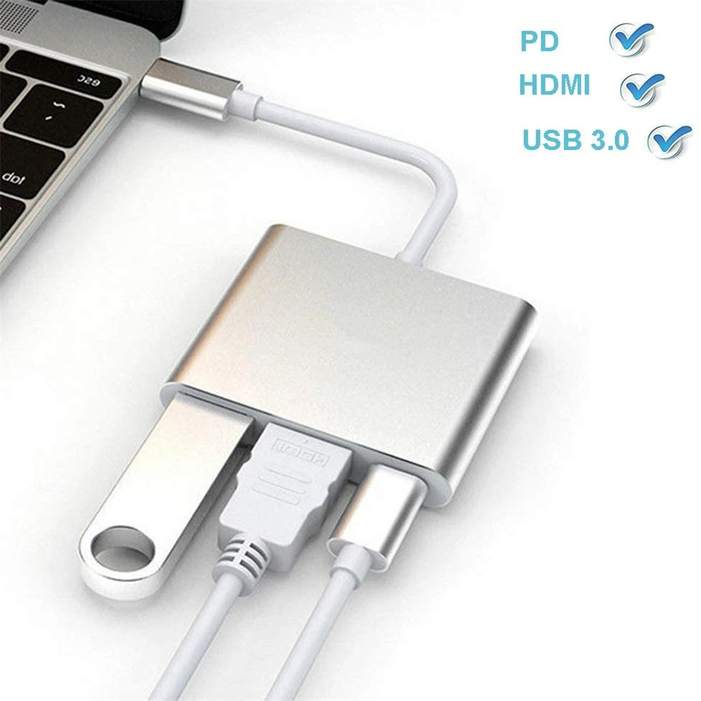 

USB C to HDMI Adapter 3 in 1 Port Type C to 4K HDMI USB 3.0 C Power Delivery Converter Compatible with MacBook Chrome-Book Pixel